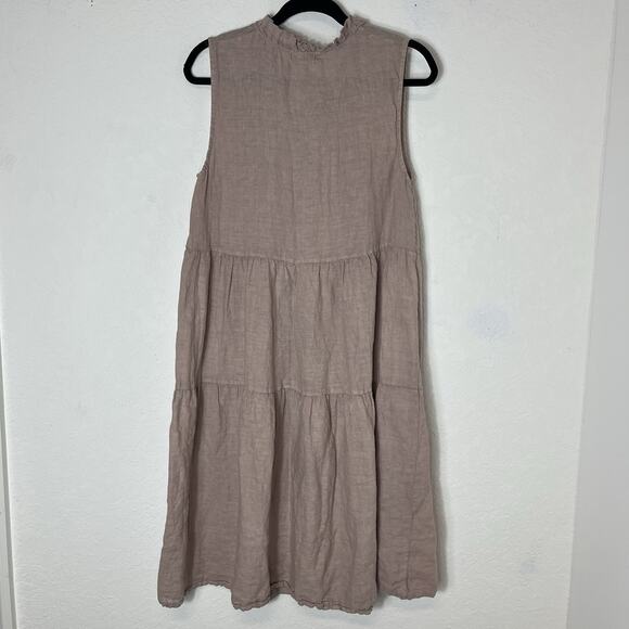 Le Ragazze Sleeveless A-Line Linen Dress, size M, tiered, ruffle collar v-neck - Picture 6 of 8